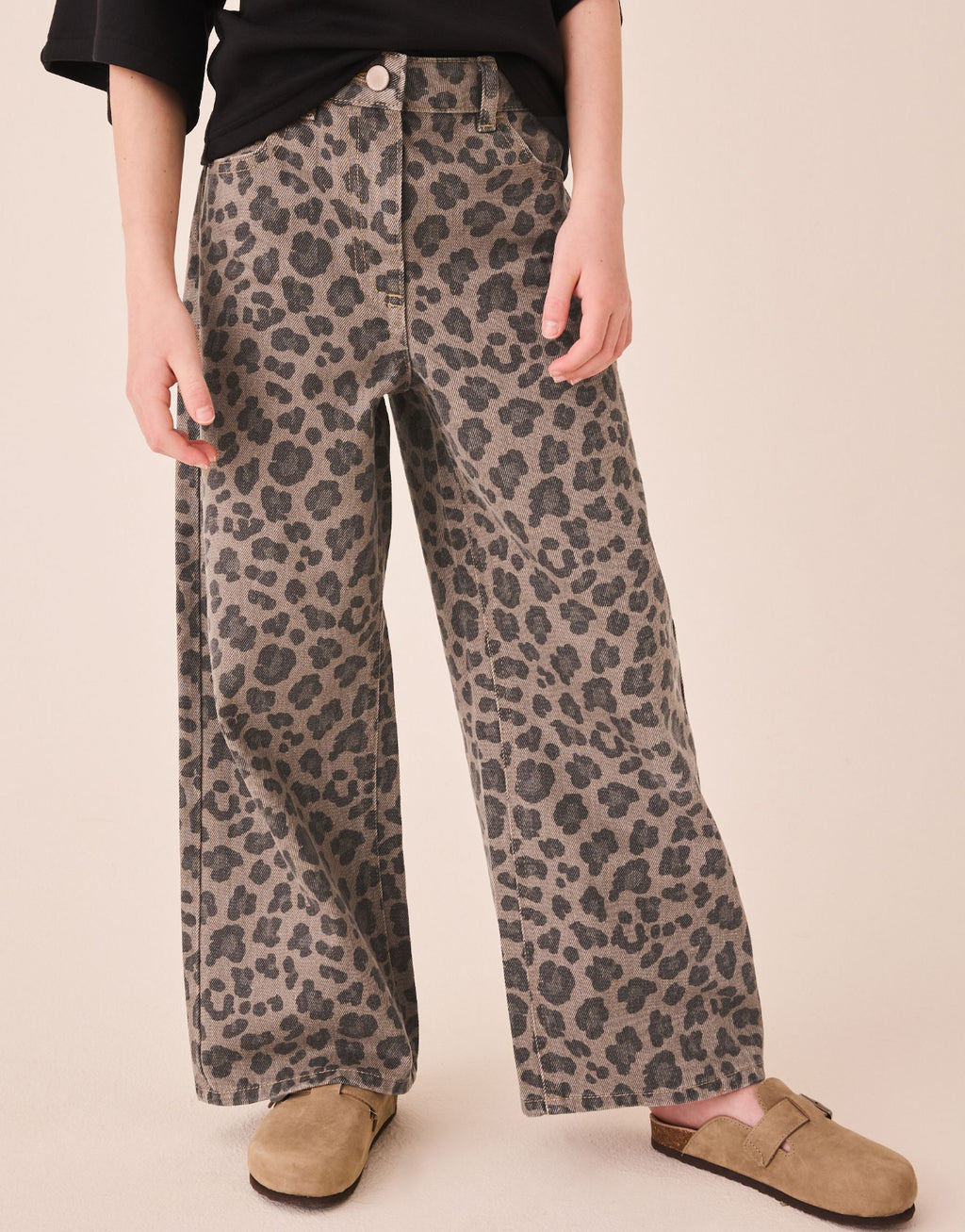 Grey Animal Print Wide Leg Jeans