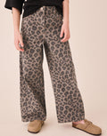 Grey Animal Print Wide Leg Jeans