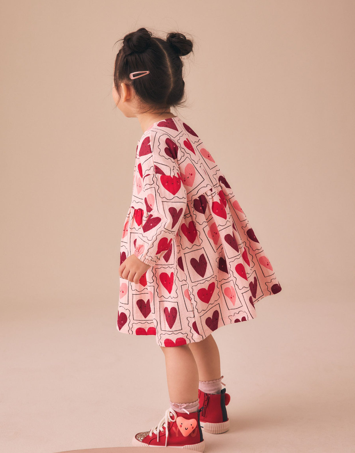Pink hearts long sleeve jersey dress (immediate)