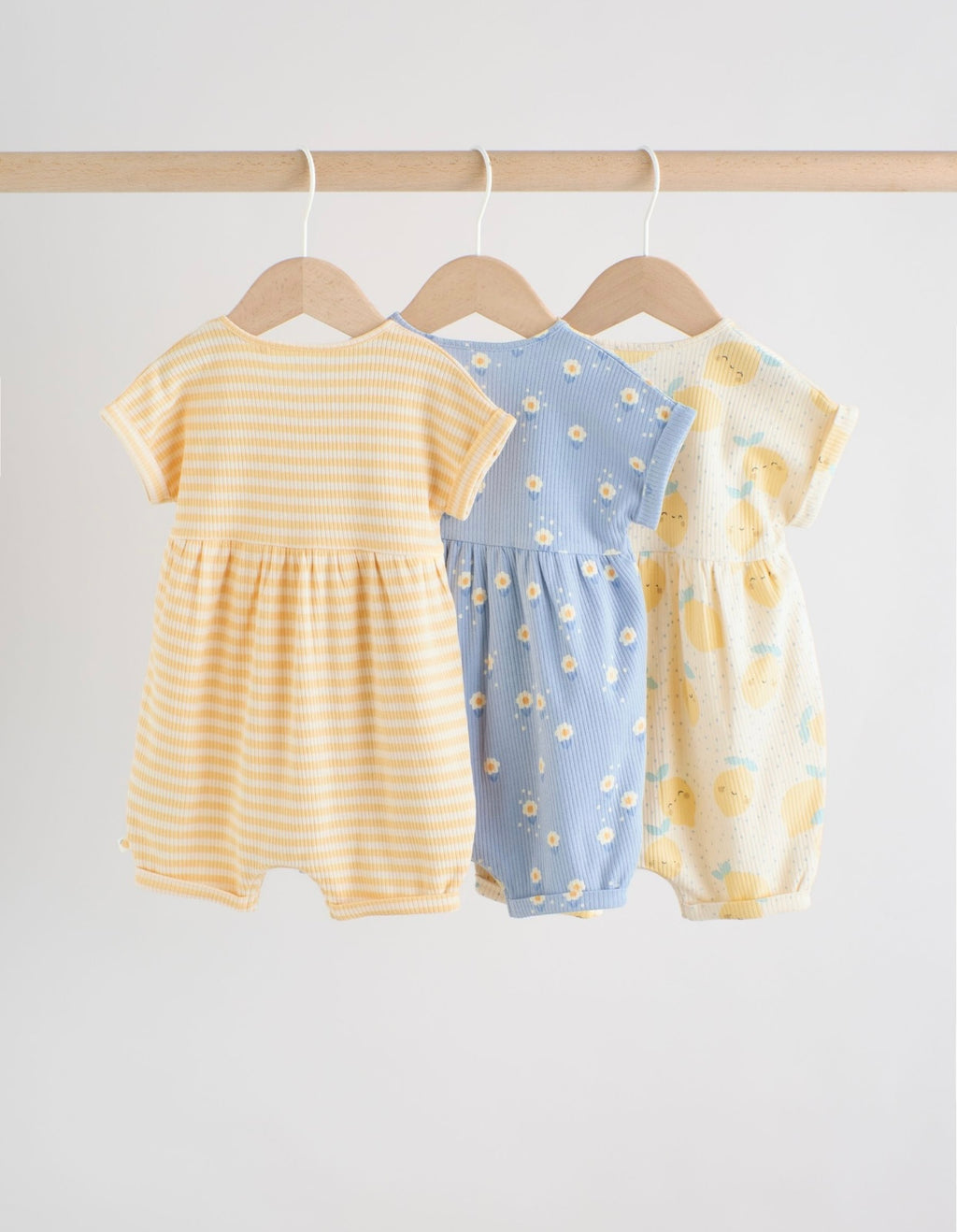 Blue and Lemon Printed Button T Shirt Jersey 3 Pack Baby Rompers