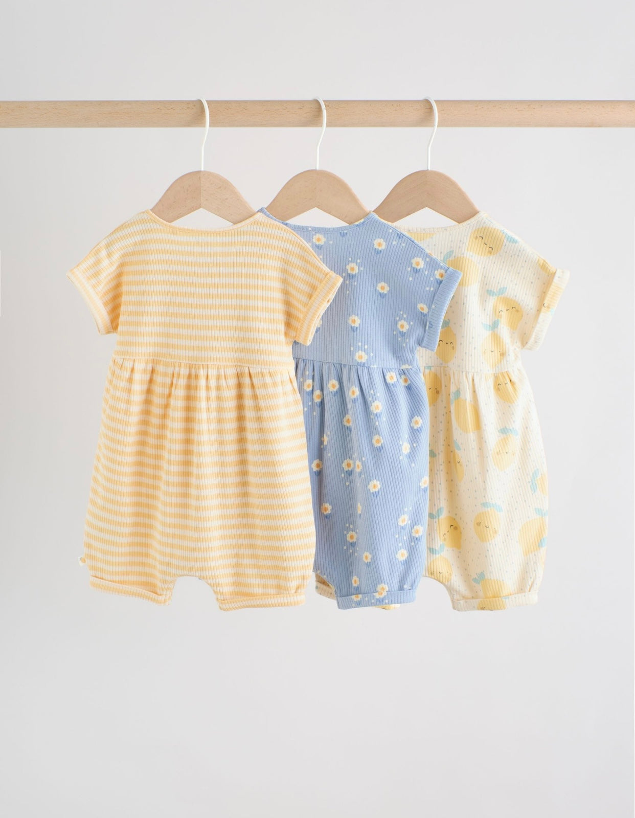 Blue and Lemon Printed Button T Shirt Jersey 3 Pack Baby Rompers