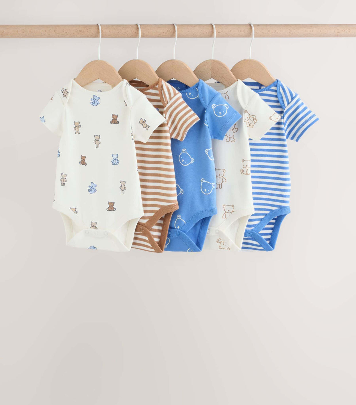 Blue/Ecru Bear Short Sleeve Baby
Bodysuits 5 Pack