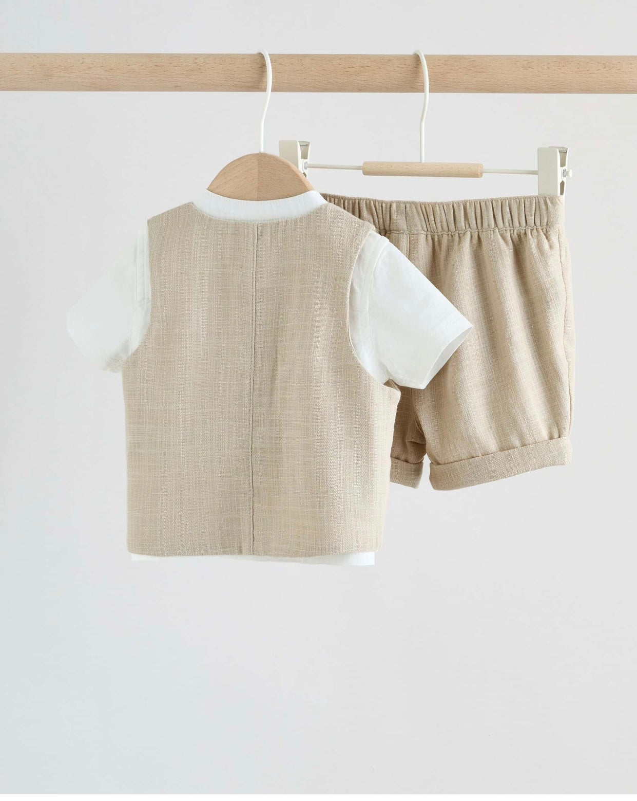Neutral Woven Waistcoat, Shirt and Shorts Baby Set 3 Piece
