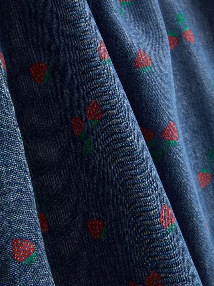 Strawberry Printed Denim Pinafore Dress