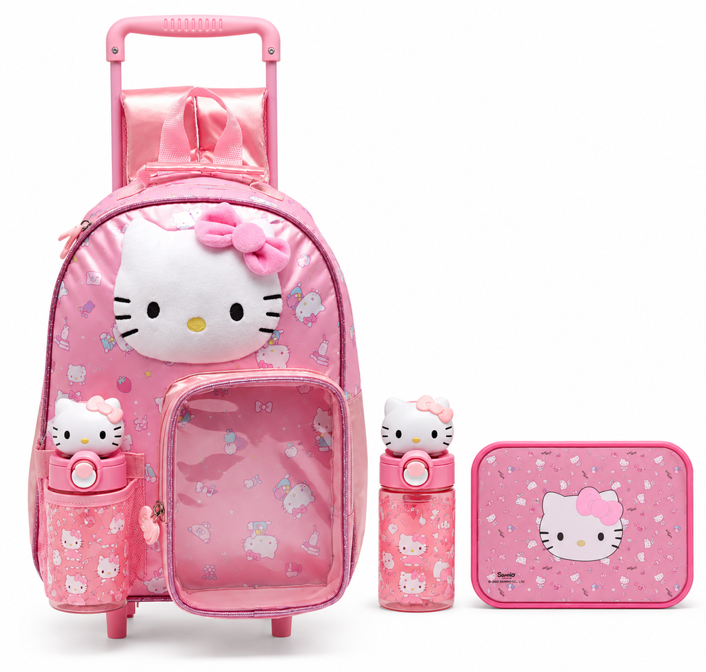 Sanrio Hello Kitty Print 3-Piece School Trolley Bag Set 14 inches