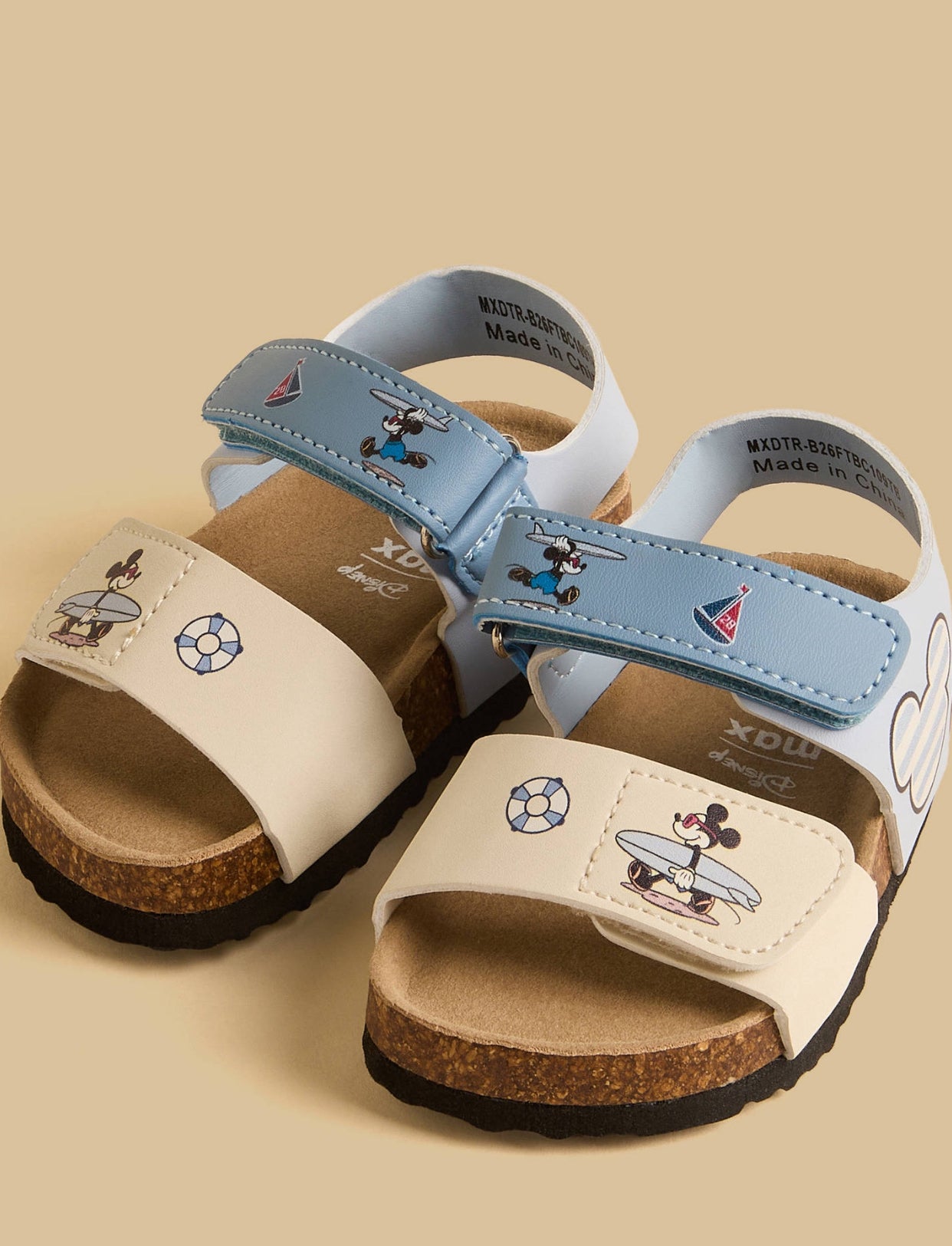 Mickey Mouse Print Sandals with Hook and Loop Closure