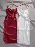 2pcs/Set Women Sexy Lace Patchwork Slit Maxi Nightgown