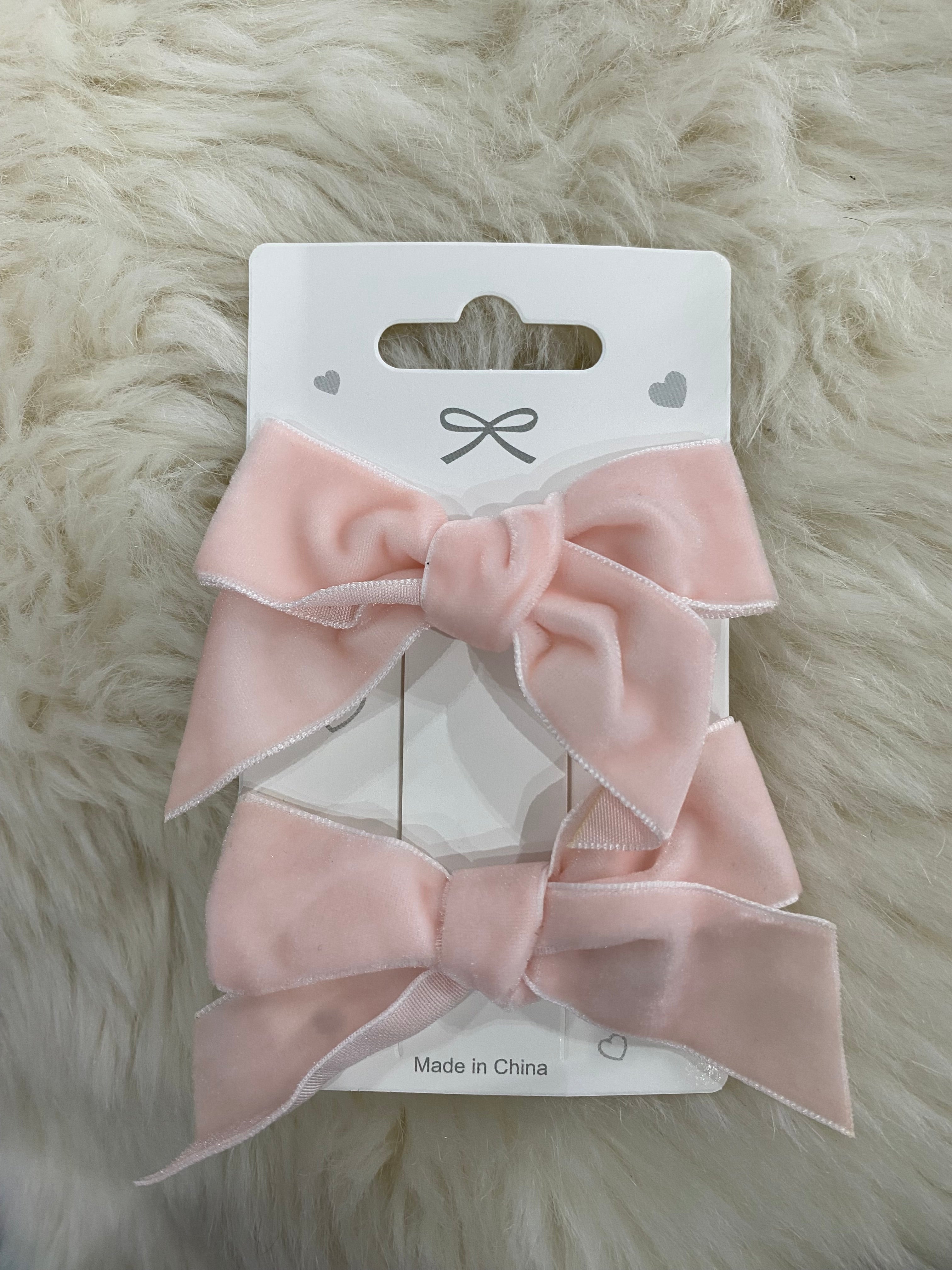 2pcs pink velvet bow hair clips