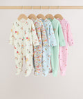 Pink/Green Two Way Zip Baby Sleepsuits 5 Pack