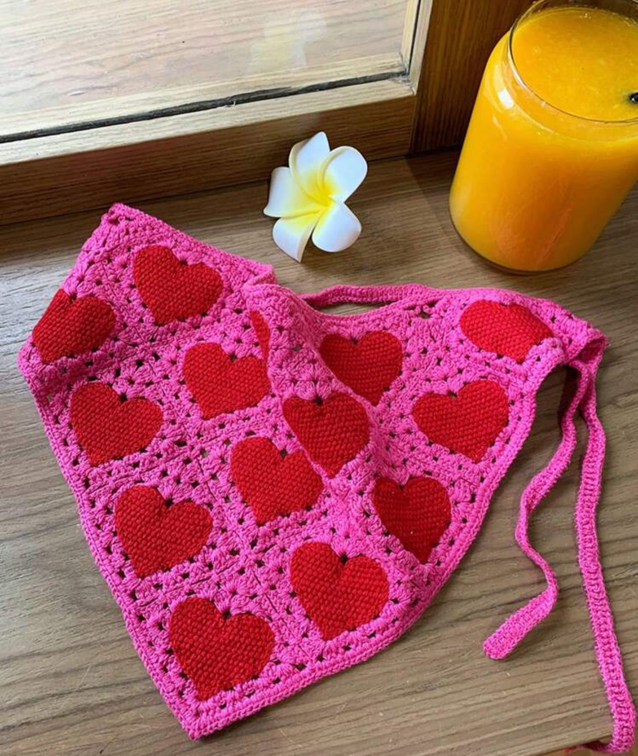 1pc Red Hearts Knitted Triangle Scarf Headband