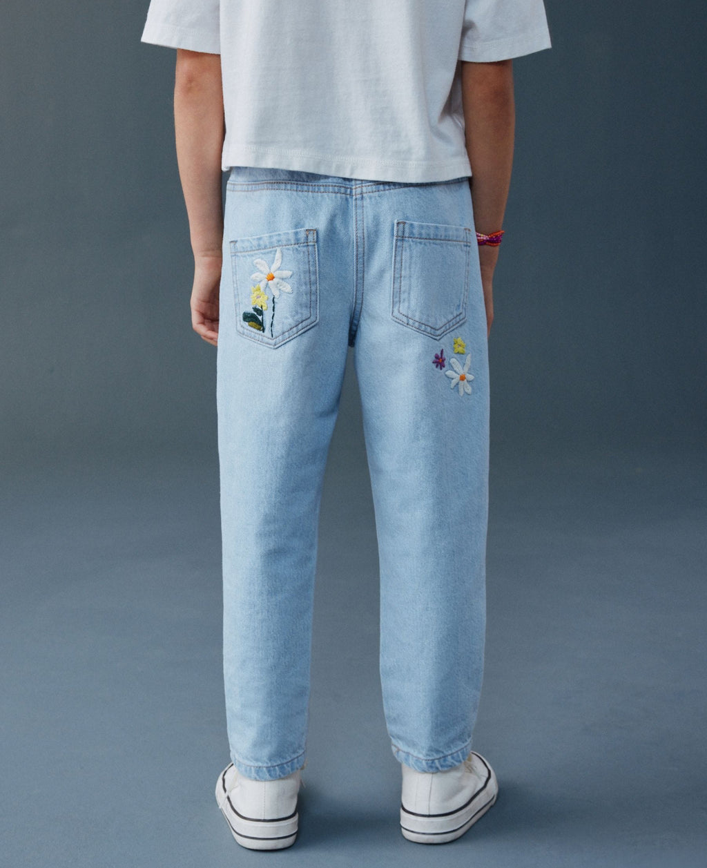 Light Blue Floral Embroidered Jeans
