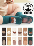 6 Pairs Cotton Cartoon Animal Anti-Slip Baby Socks (immediate)