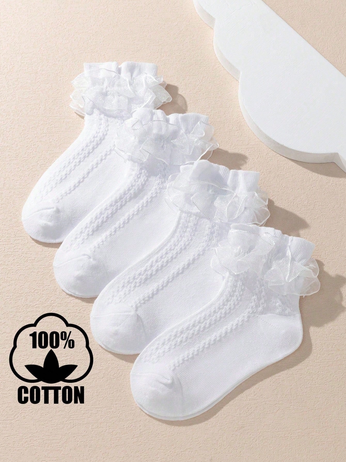 4 Pairs Cotton Lace Trim Socks Girls Socks