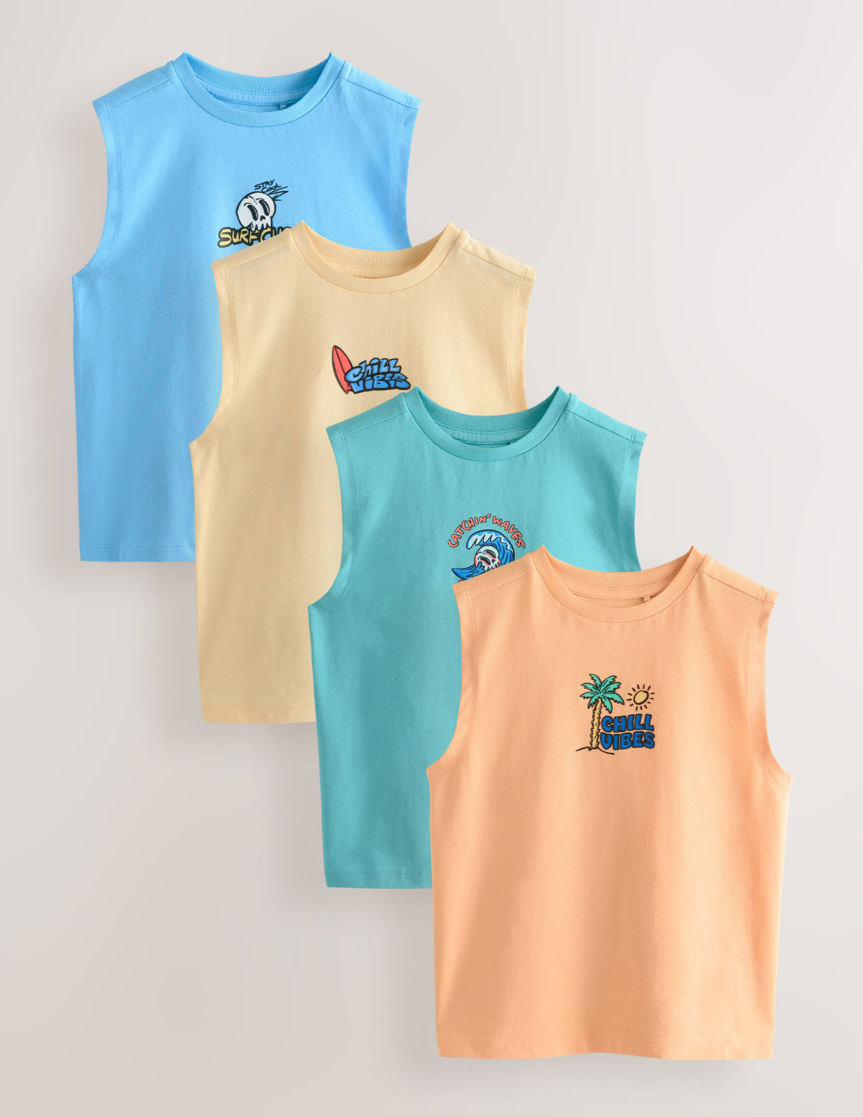 Peach/Blue/Green/Orange Tank Vest 4
Pack