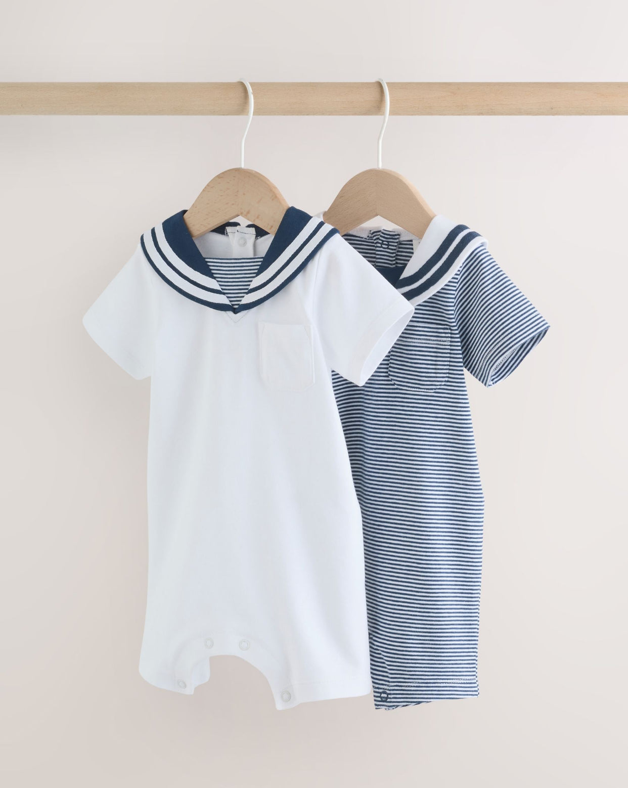 Blue Stripe Sailor Collar Jersey Baby
Romper 2 Pack
