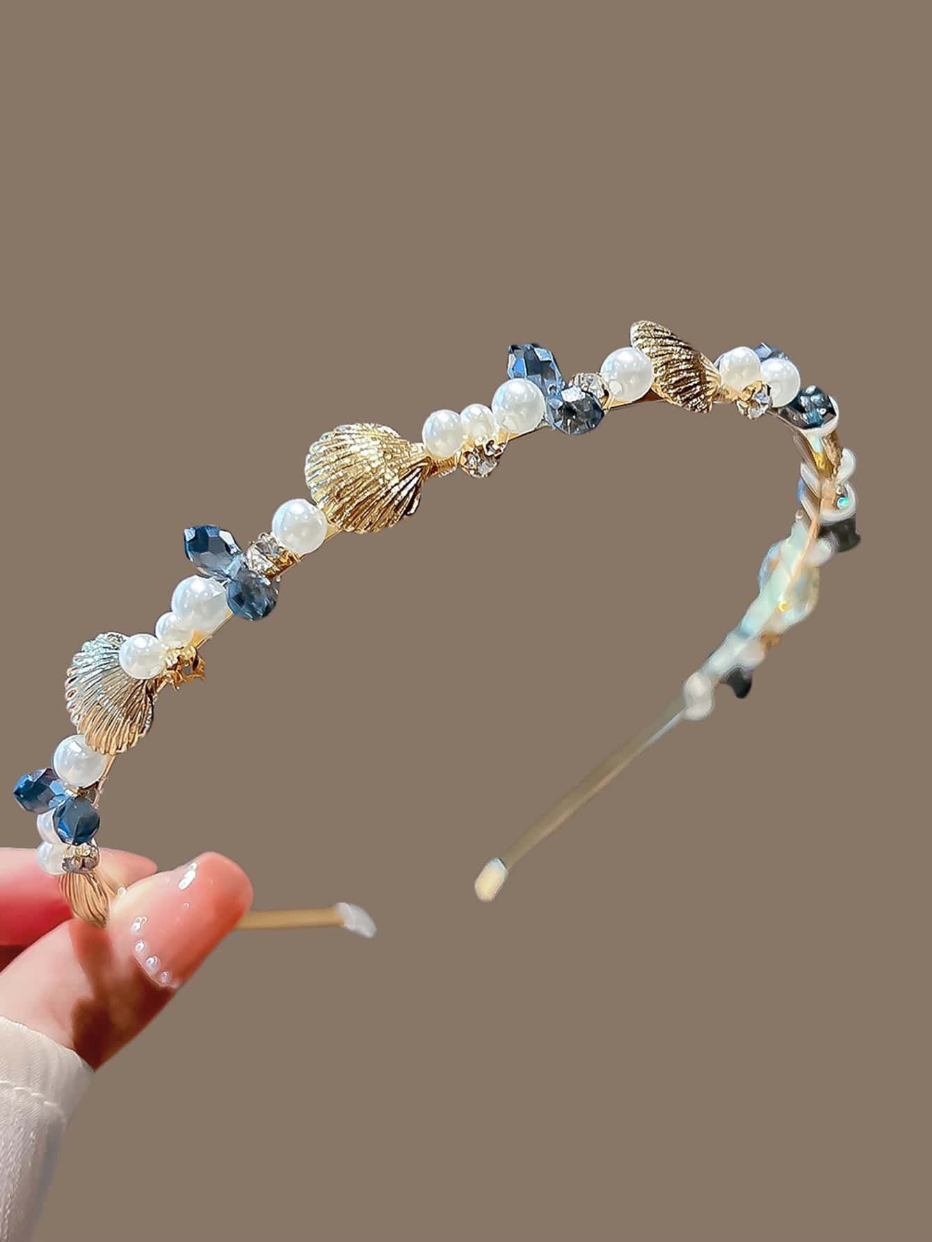 Boho Shell & Faux Pearl Decor Headband (immediate)