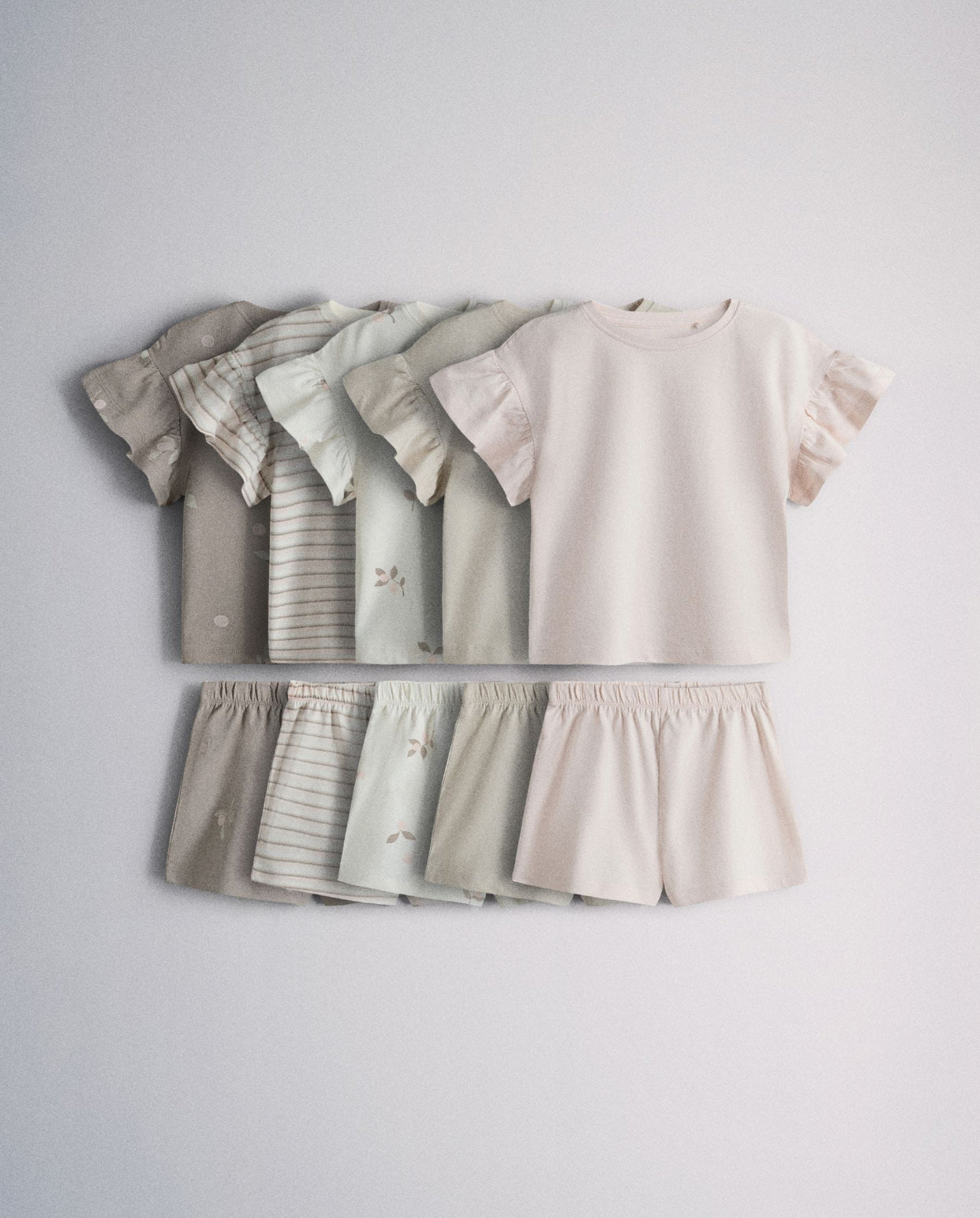 The Set 5 Pack Cotton Jersey Frill Sleeves T-Shirt and Shorts Pyjamas Set