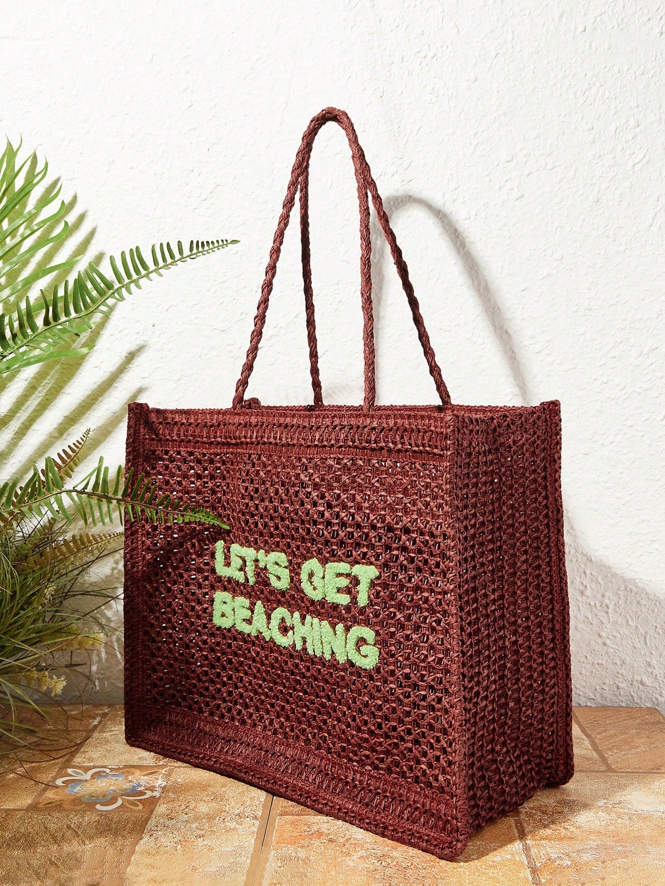 Women's Summer Crocheted Tote Bag With Letter Design