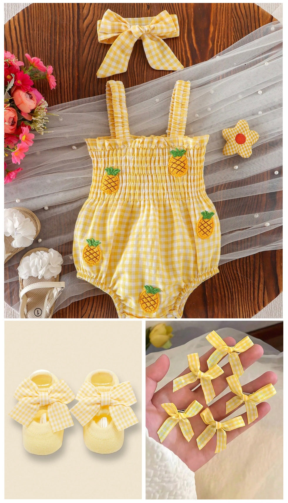 3pc Baby Girls Pineapple Sleeveless Romper