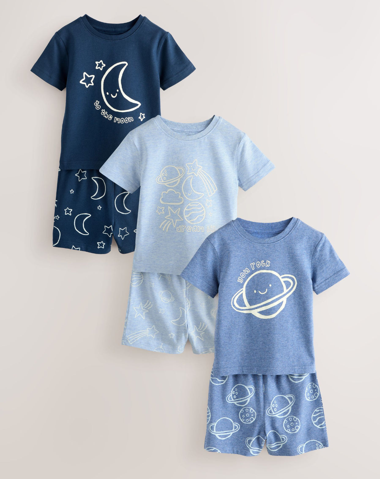 Blue Marl Short Pyjamas 3 Pack