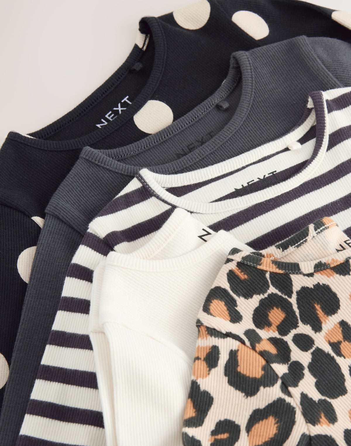Black/White Long Sleeve Ribbed Tops 5 Pack
