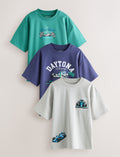 Blue/Grey/Green Relaxed Fit Graphic Print Short Sleeve T-Shirts 3 Pack