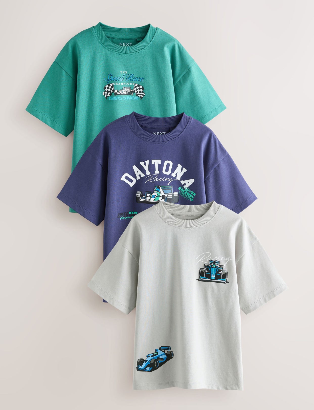 Blue/Grey/Green Relaxed Fit Graphic Print Short Sleeve T-Shirts 3 Pack