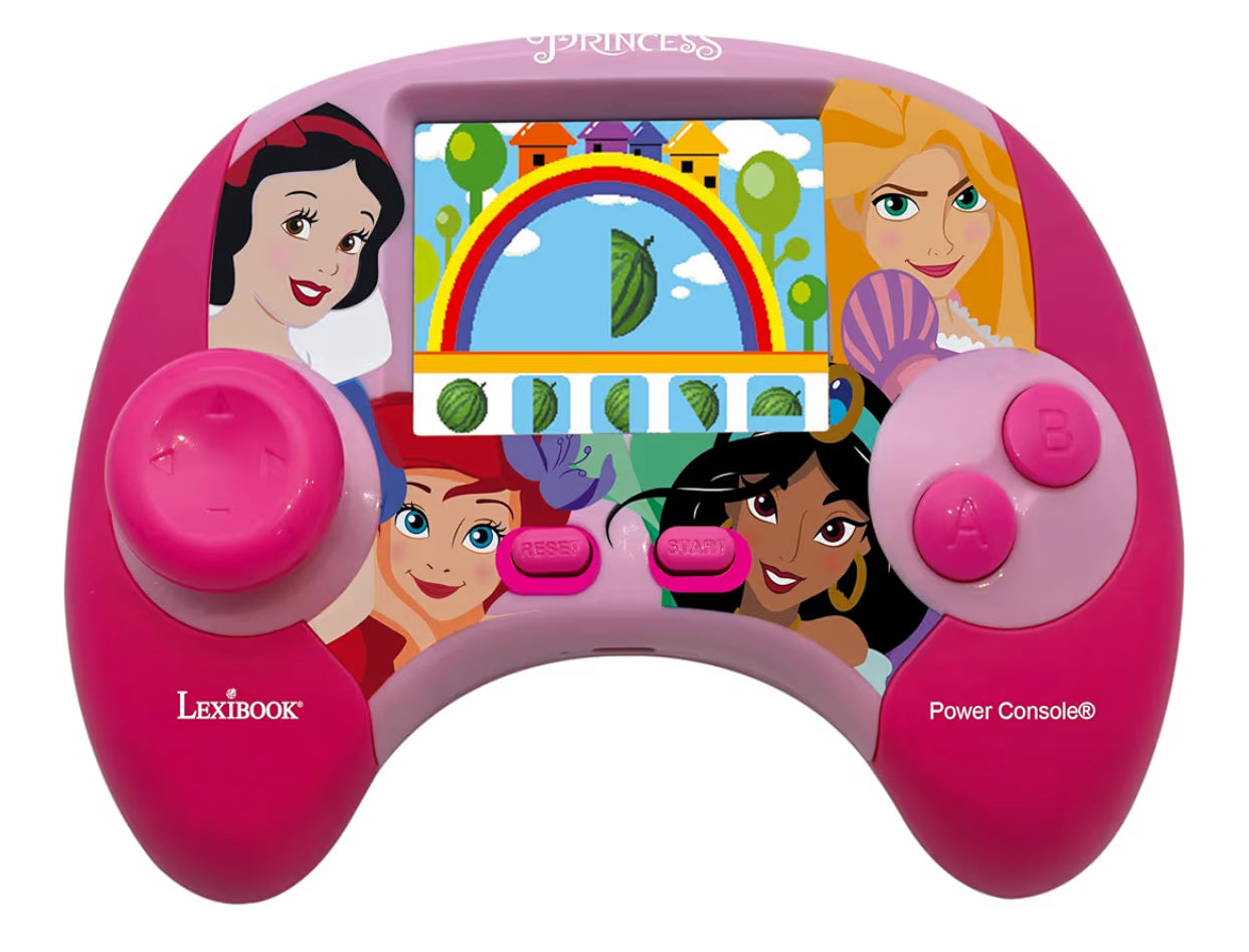 LEXIBOOK, Disney Princess, Power Console®, Bilingual educational game console with 100 activities, French/English