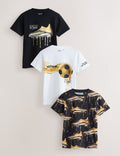 Black/Gold/White Regular Fit Graphic Print Short Sleeve T-Shirts 3 Pack