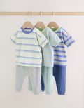 Blue/Green Stripe 6 Piece Baby T-Shirt and Joggers Set