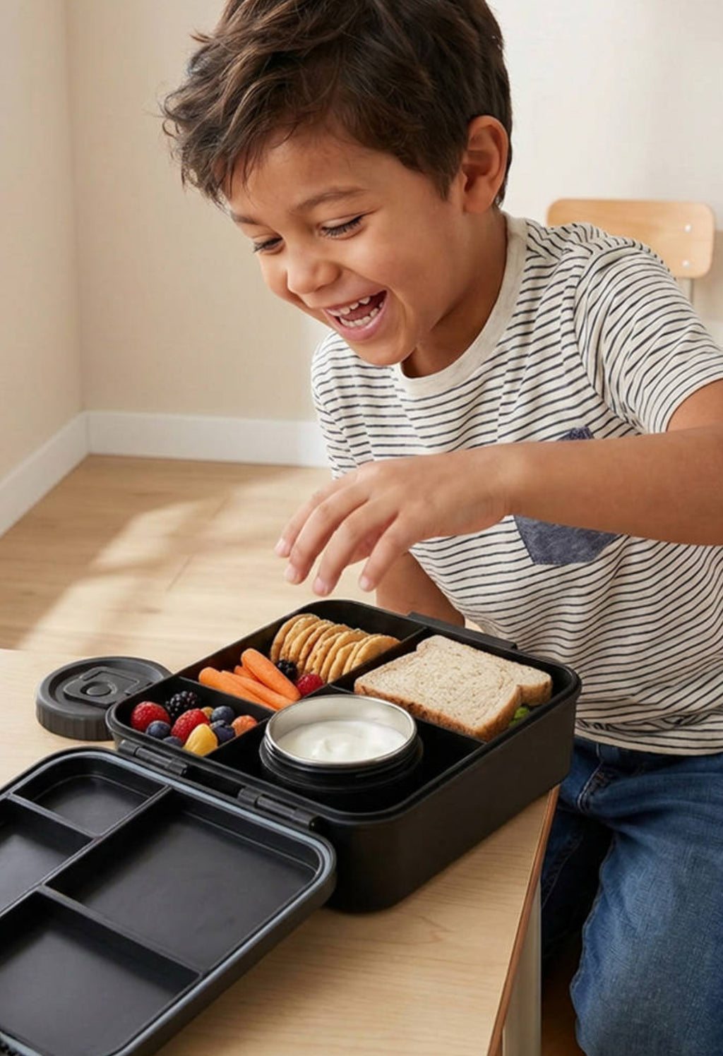 Black Lunch Box & Stainless Jar