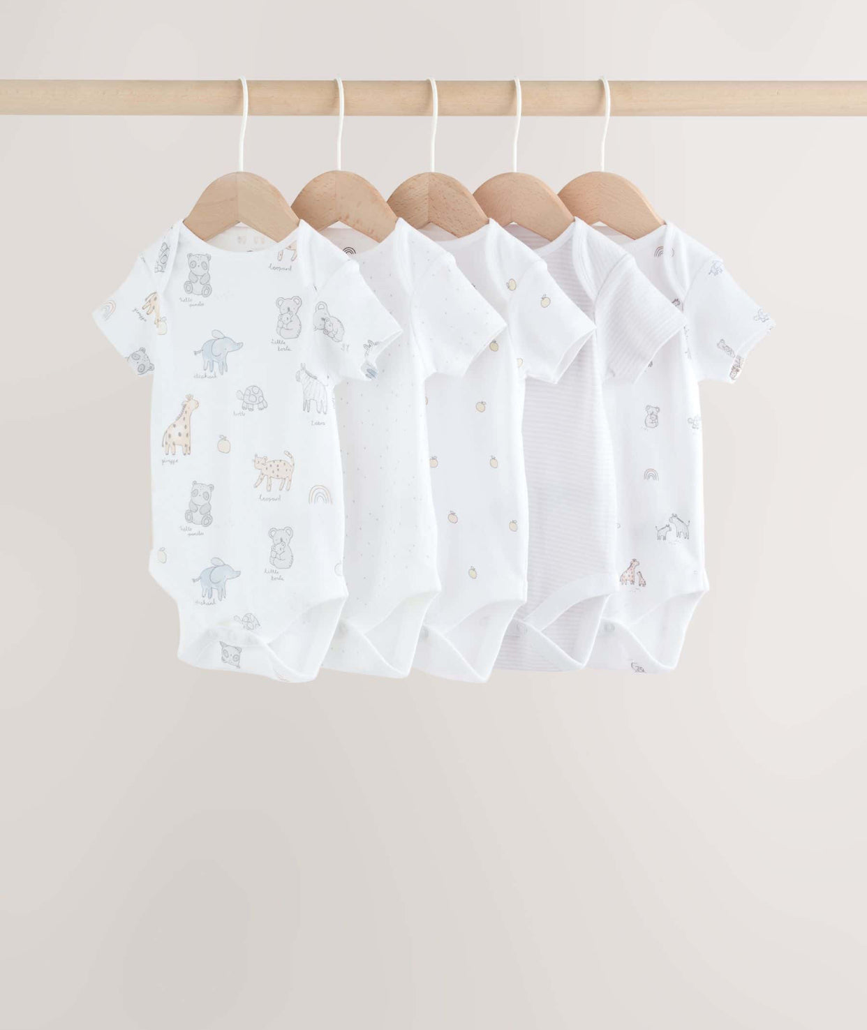 White Short Sleeve Baby Bodysuits 5 Pack