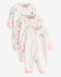 Pink/White Cath Kidston Floral Baby 100% Cotton Sleepsuits 3 Pack
