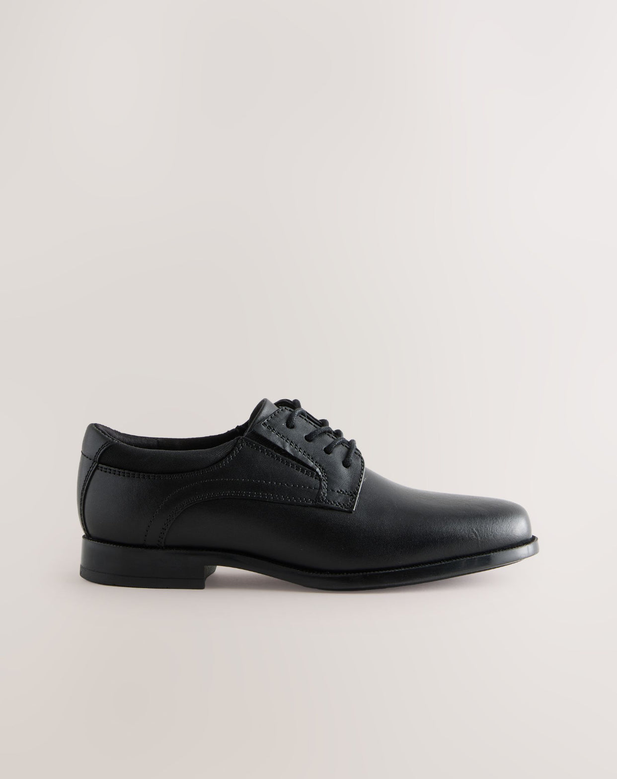 Black Leather Lace Up Derby School Shoes