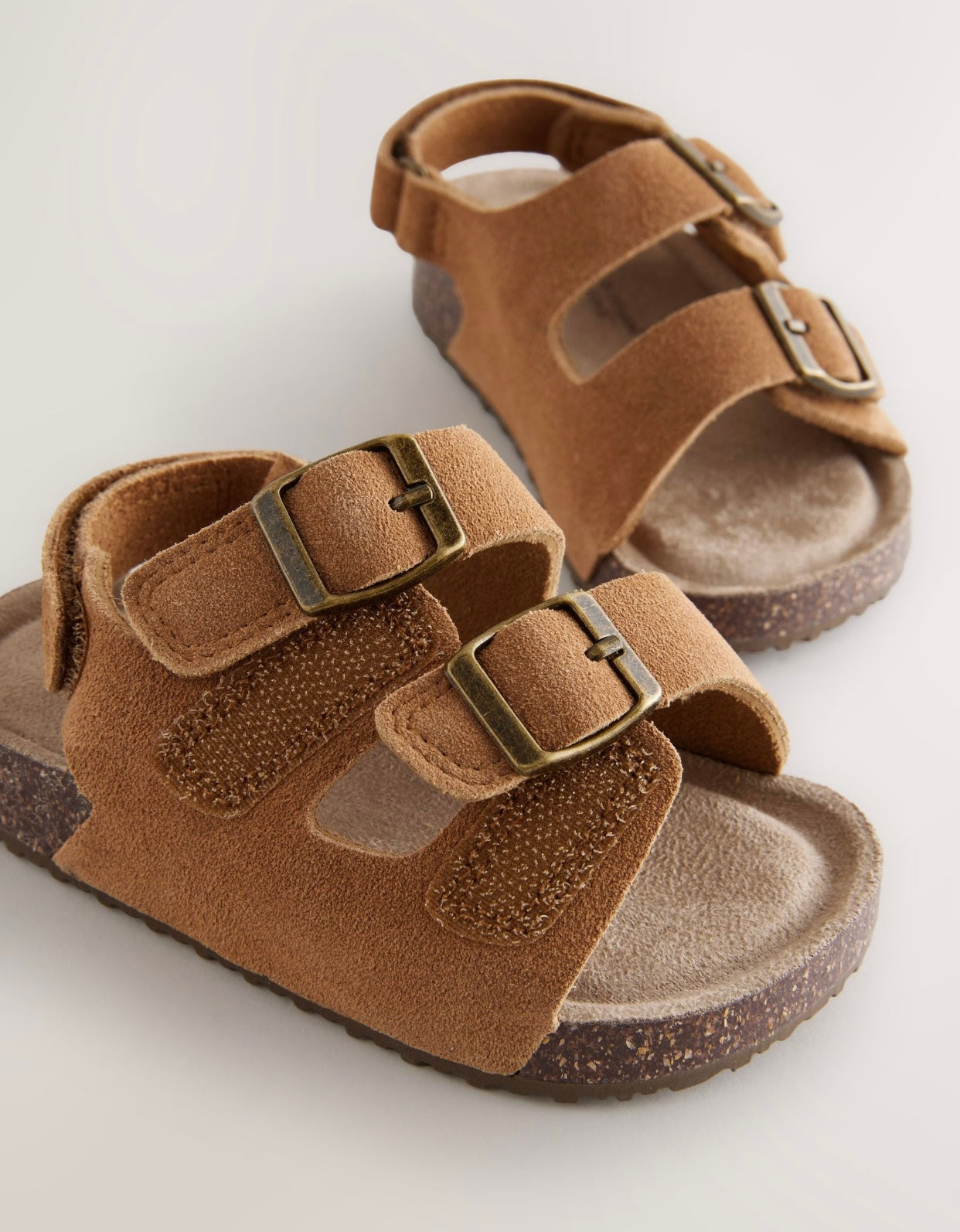 Tan Brown Standard Fit (F) Double Buckle Leather Sandals