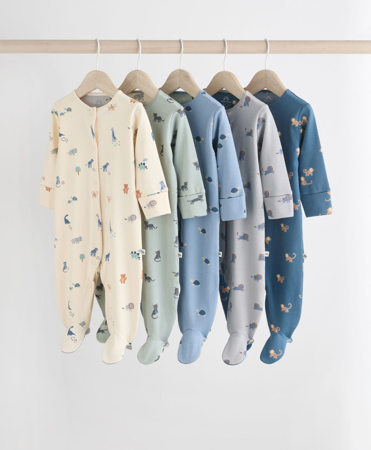 Teal Blue Patterned Baby Sleepsuits
5 Pack