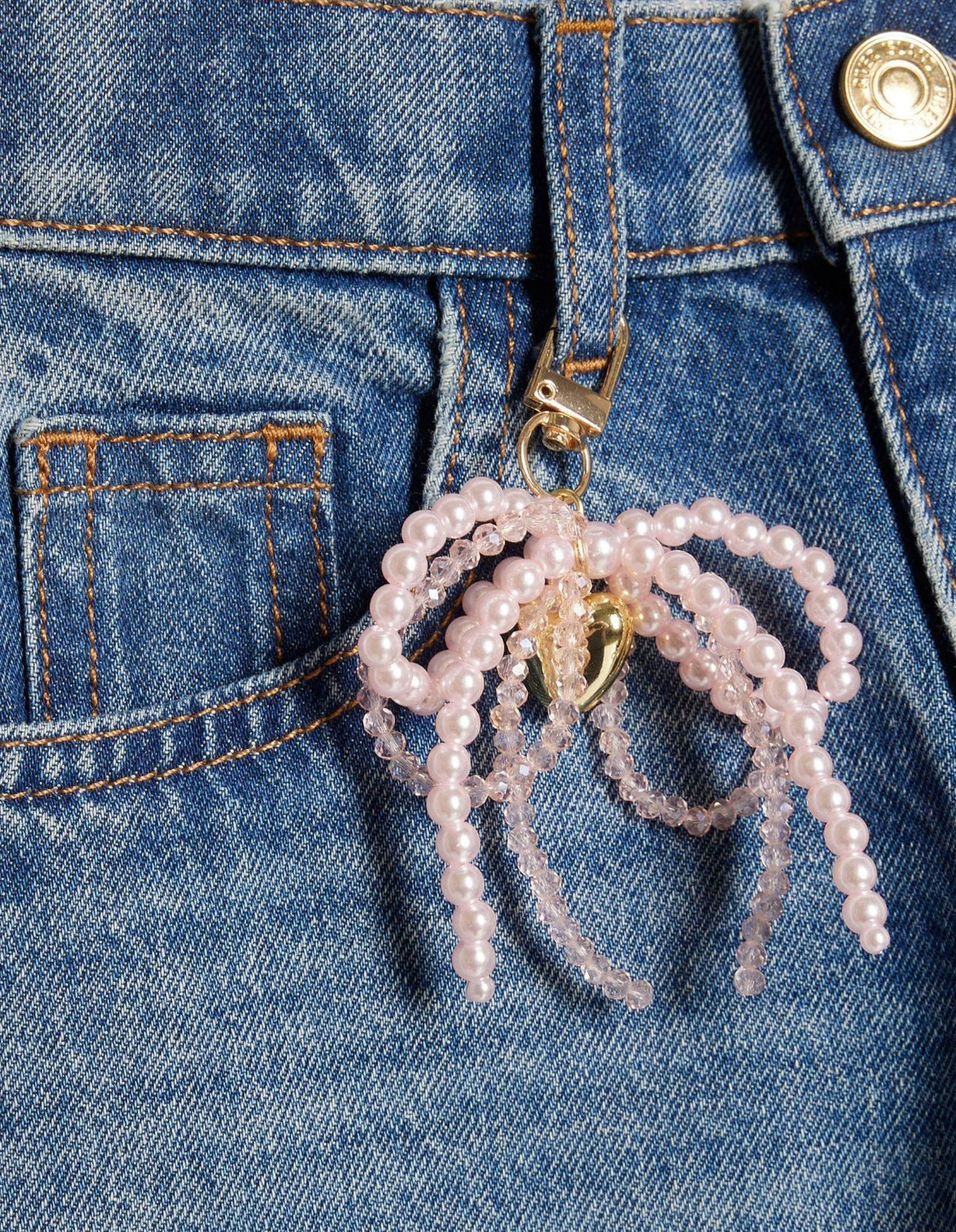 River Island Blue Wide Fit Jeans With Boy Keychain