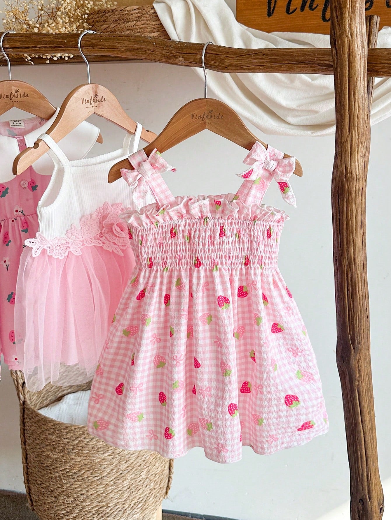 Baby Girl Pink Checkered Strawberry Dress