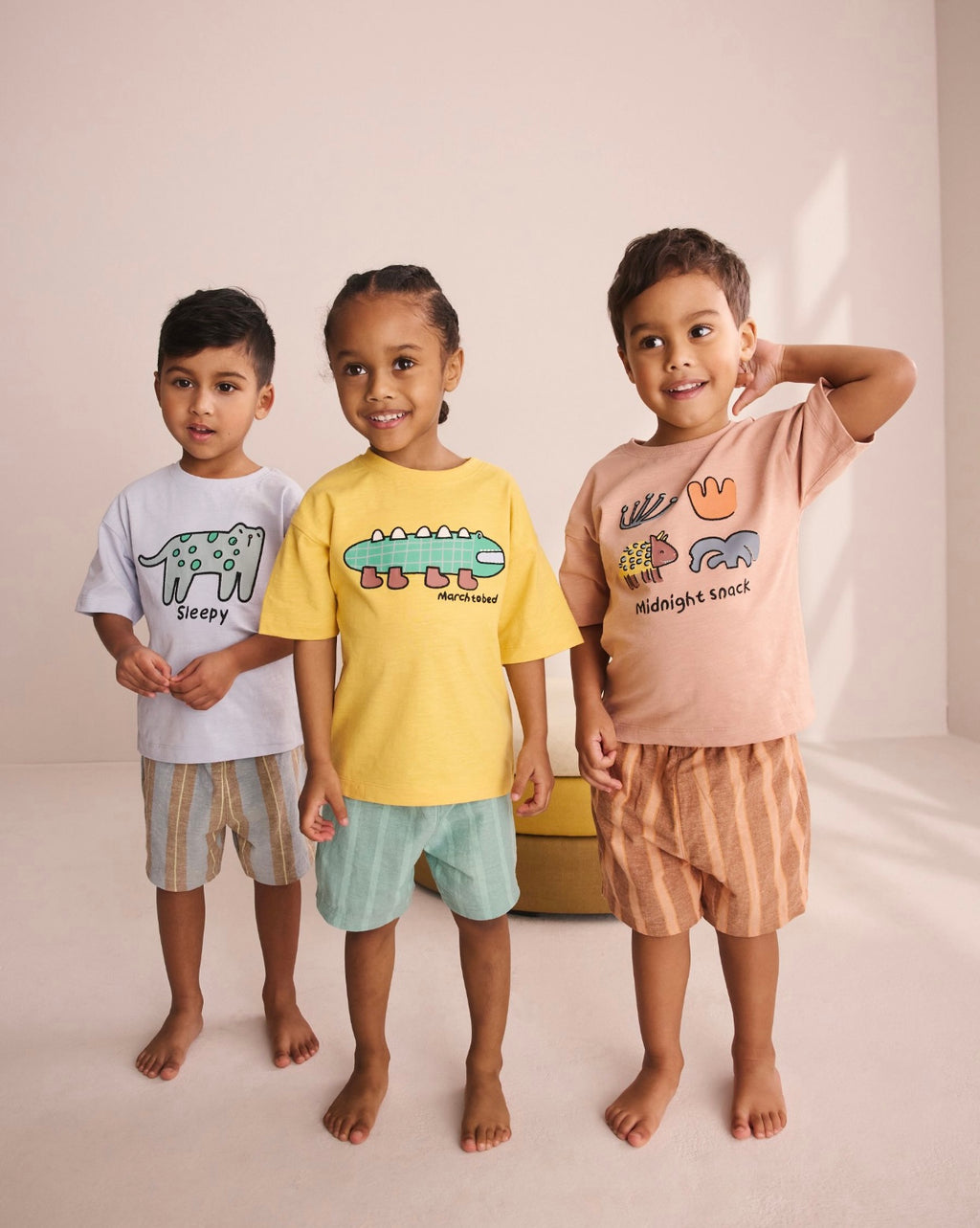 Blue/Yellow/Pink Striped Animal Short
Pyjamas 3 Pack