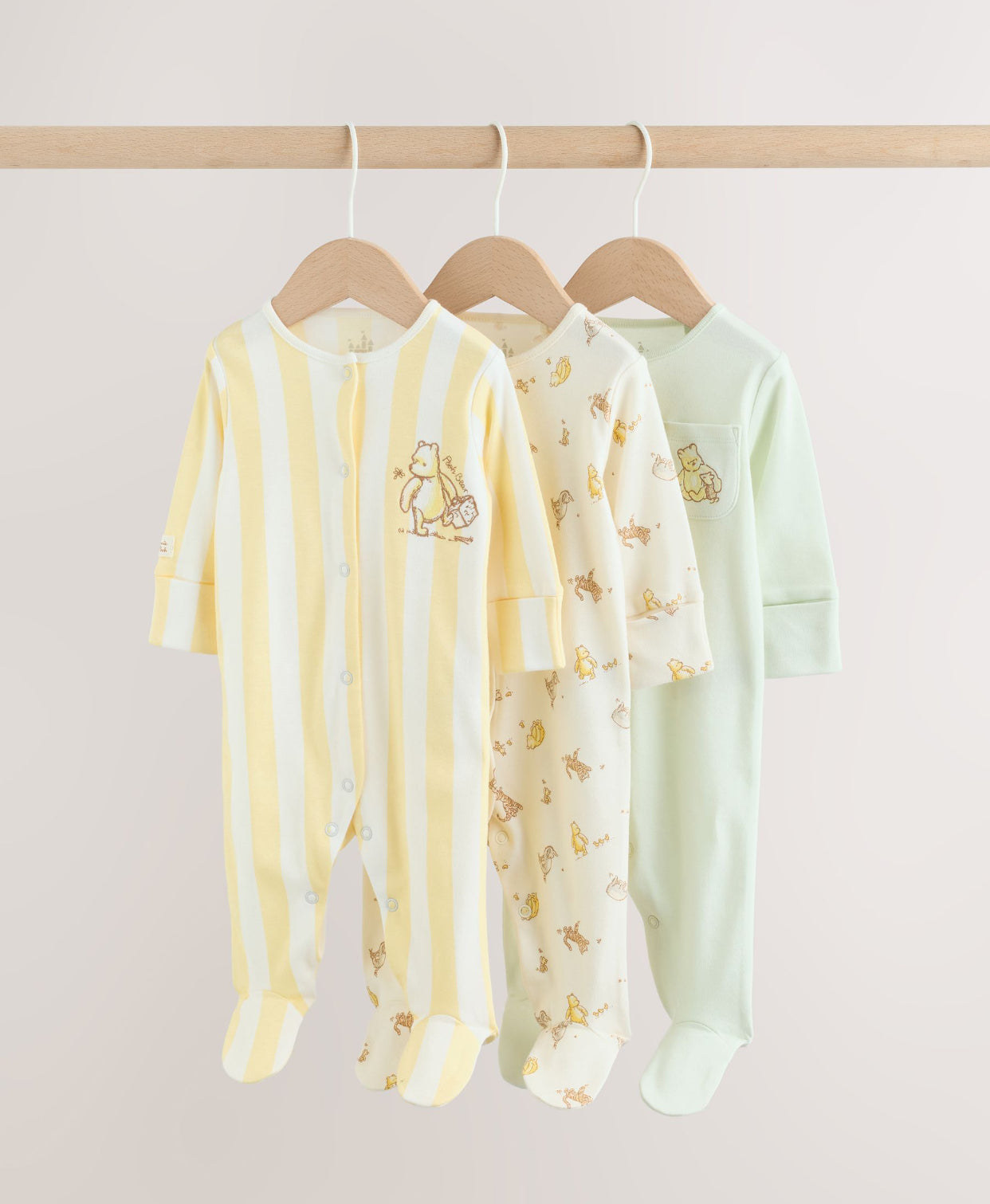 Yellow Winnie the Pooh Baby Sleepsuits 3 Pack
