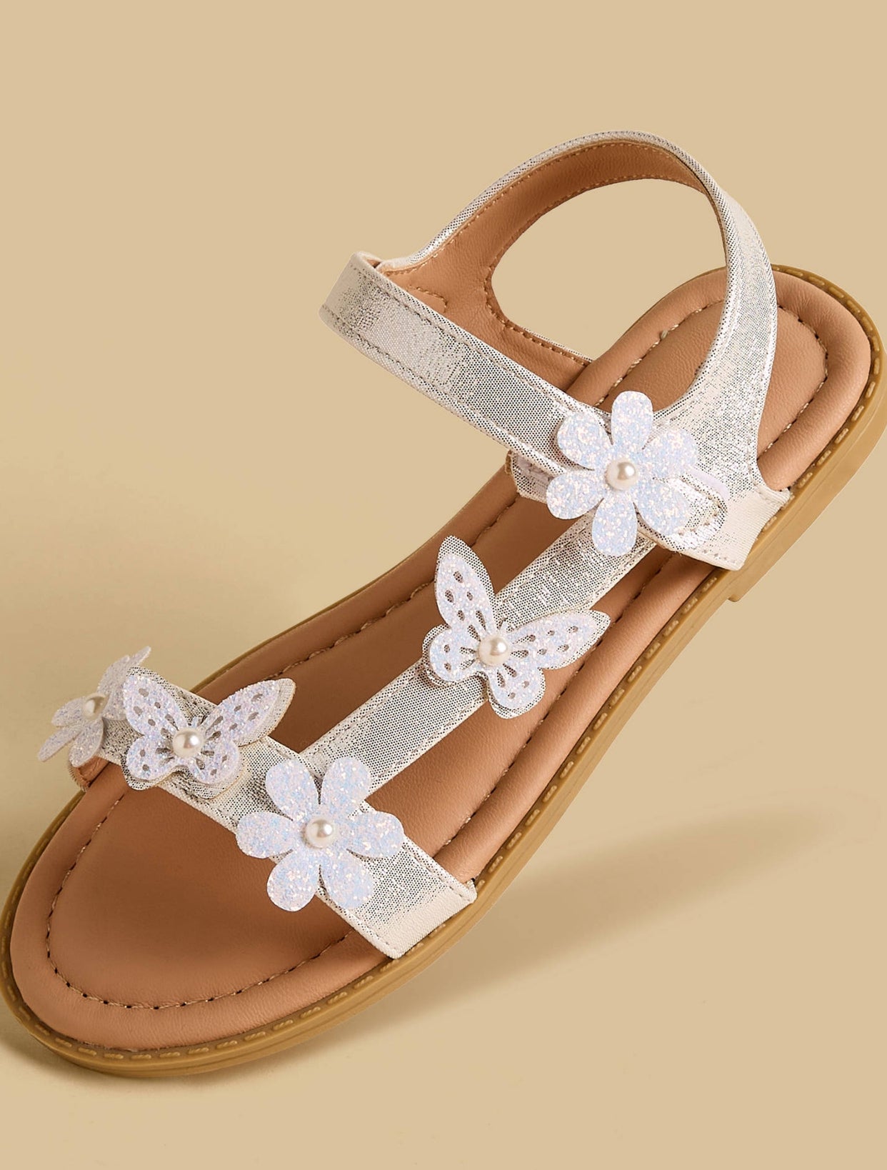Floral Butterfly Embellished Sandals with Hook and Loop Closure