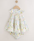 White Floral Baby Tiered Woven Dress and Knickers Set 2 Piece