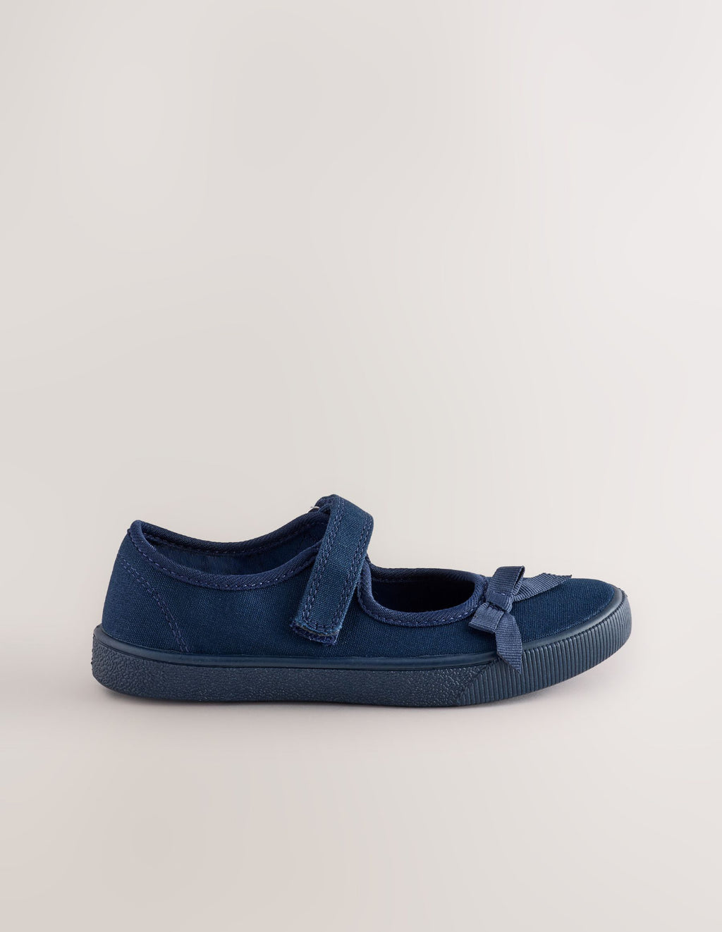 Navy Blue Standard Fit (F) School Bow Plimsoll Shoes