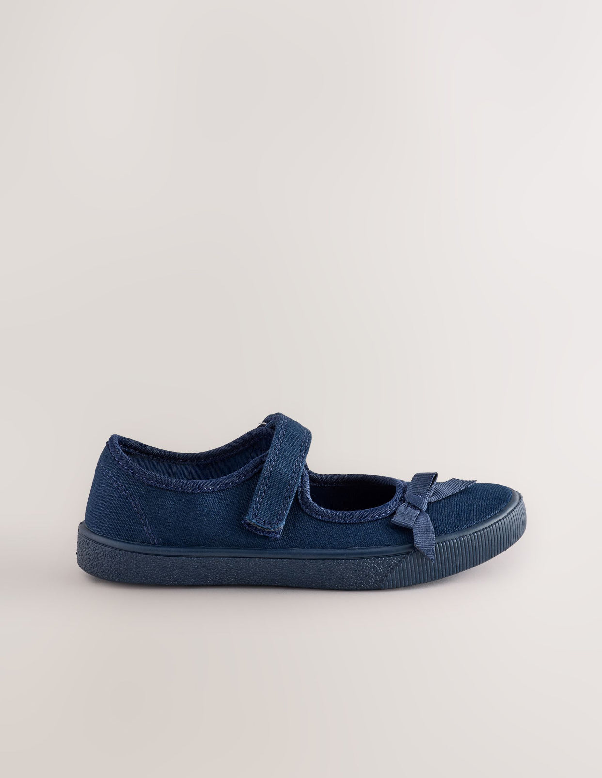 Navy Blue Standard Fit (F) School Bow Plimsoll Shoes