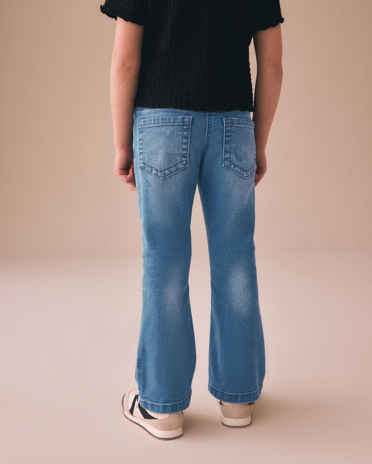 Mid Blue Denim Low Rise Flared Jeans