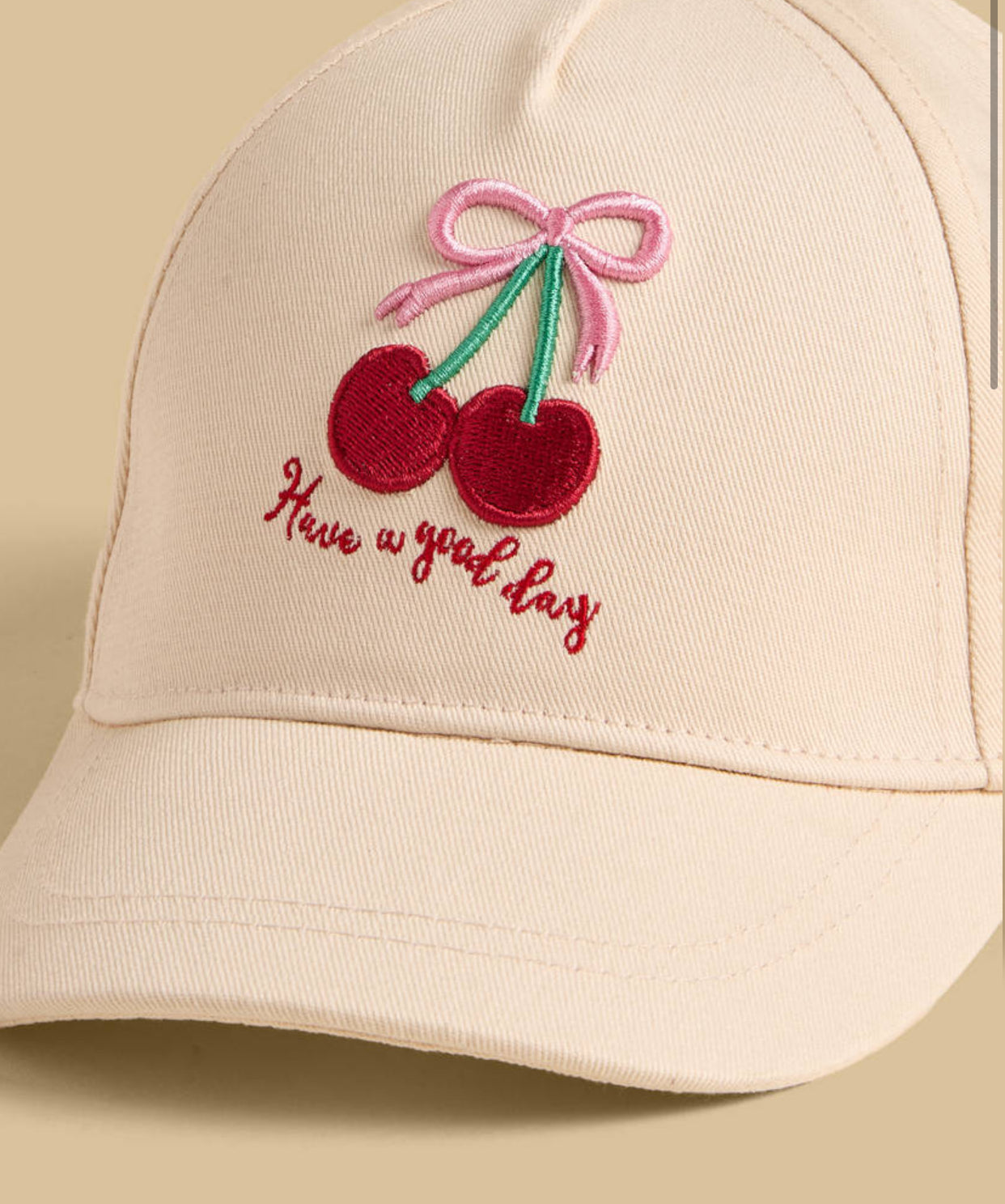 Cherry Embroidered Cap with Hook and Loop Strap Closure (immediate)