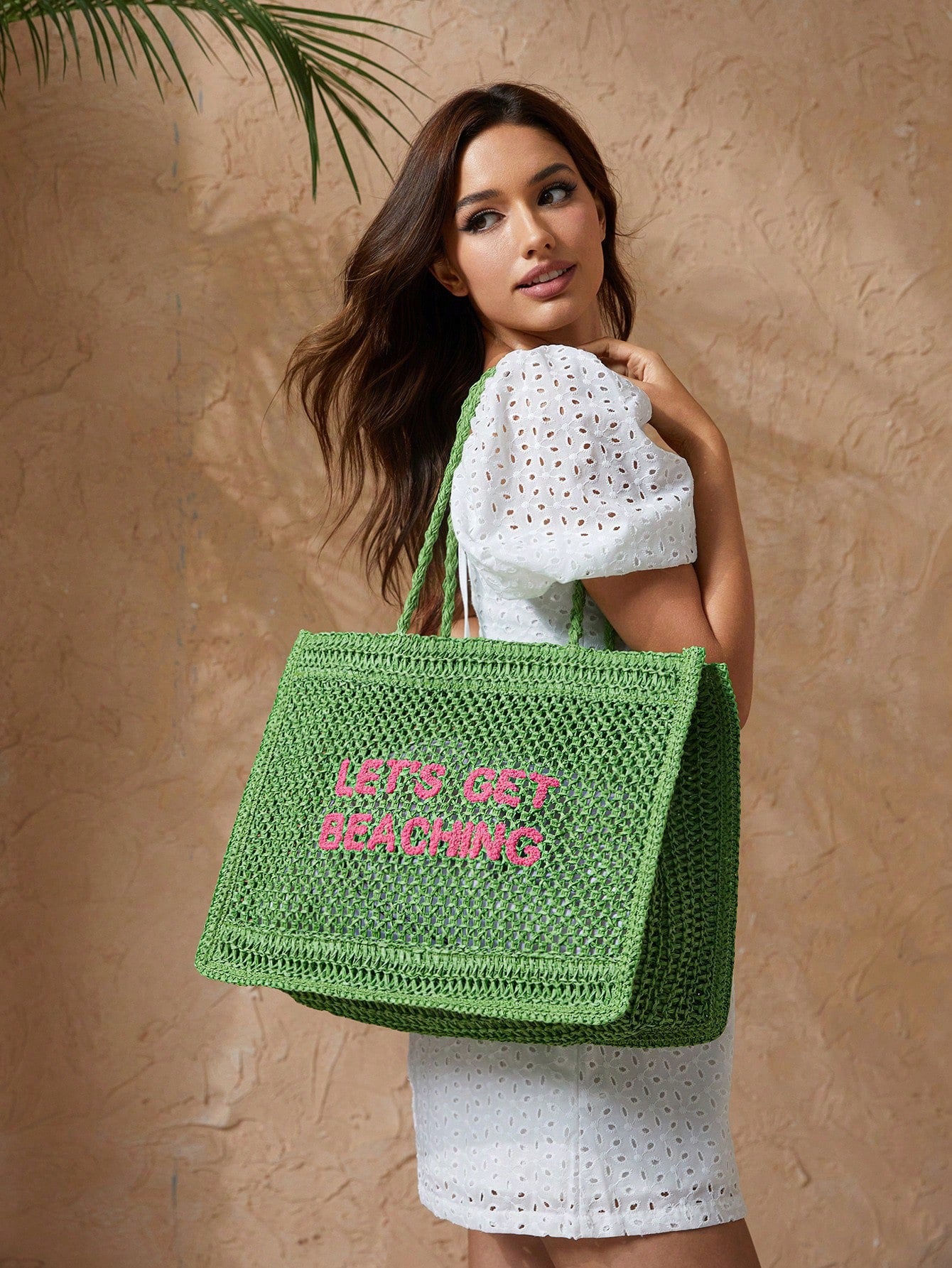 Women's Summer Crocheted Tote Bag With Letter Design