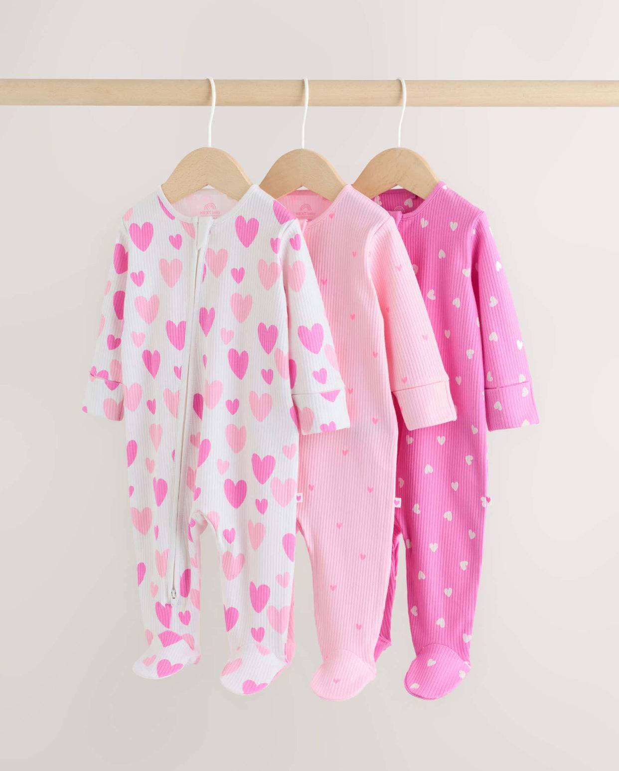 Pink 3 Pack Two Way Zip Baby
Sleepsuits