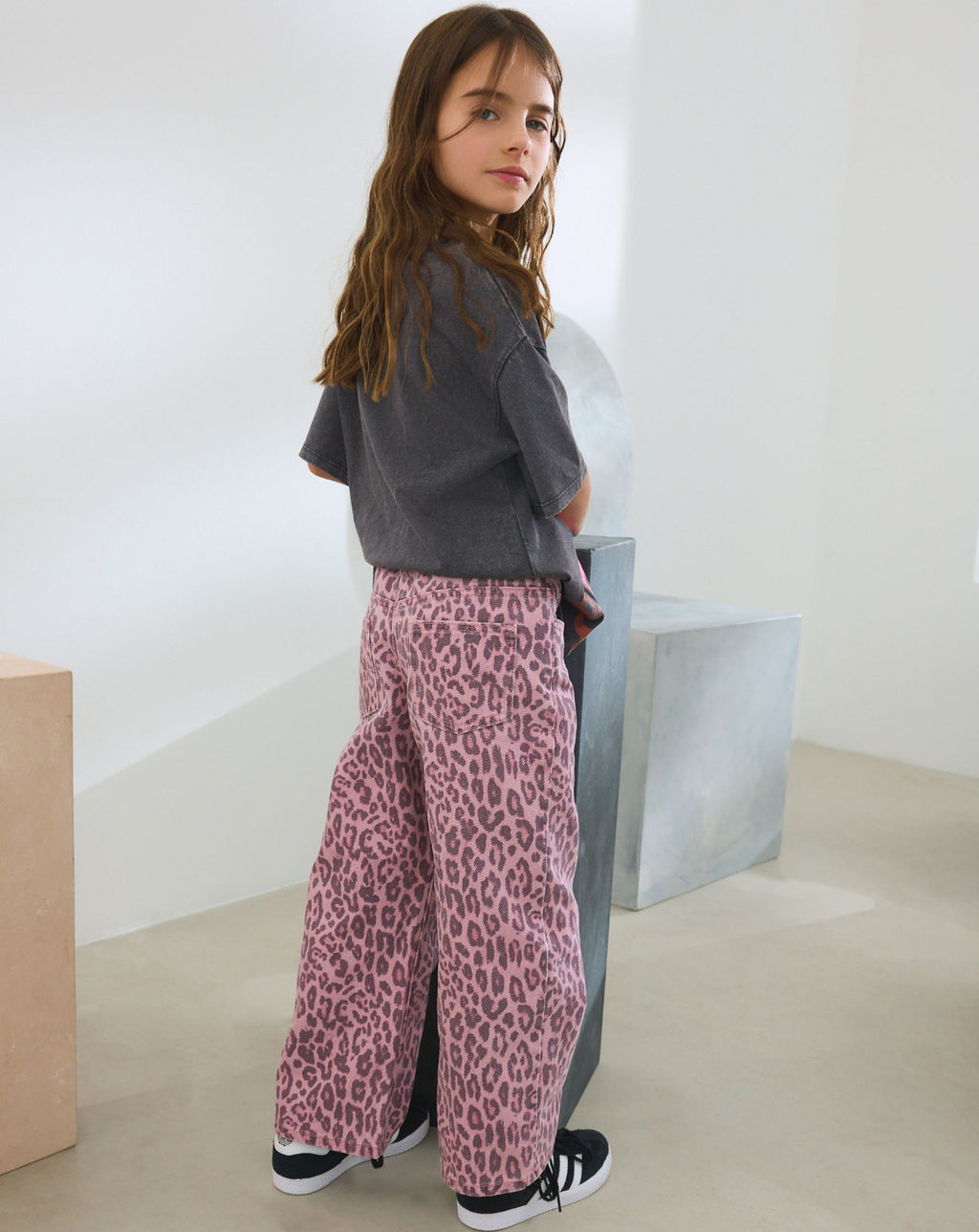Pink Leopard Print Wide Leg Jeans