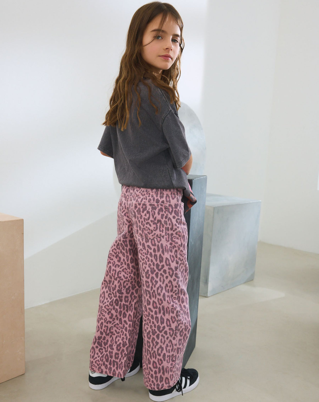 Pink Leopard Print Wide Leg Jeans